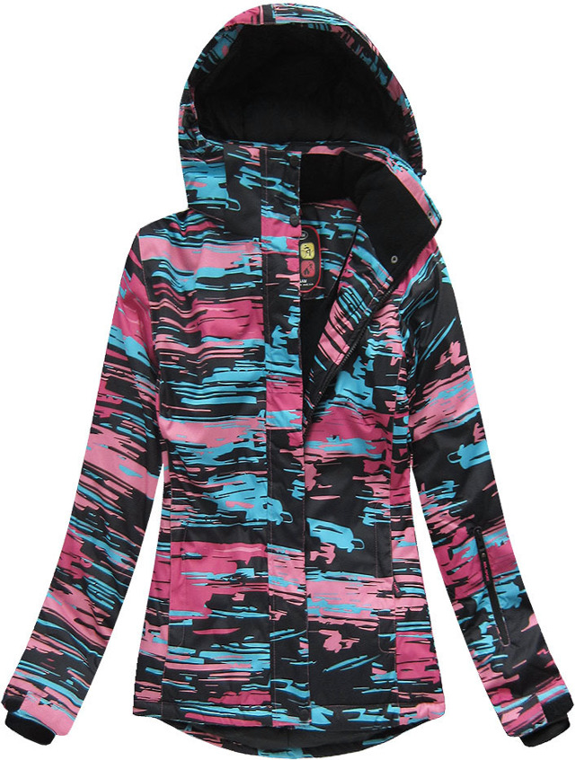 Černo-růžová dámská zimní bunda s membránou (W185) - XXL (44) - růžová