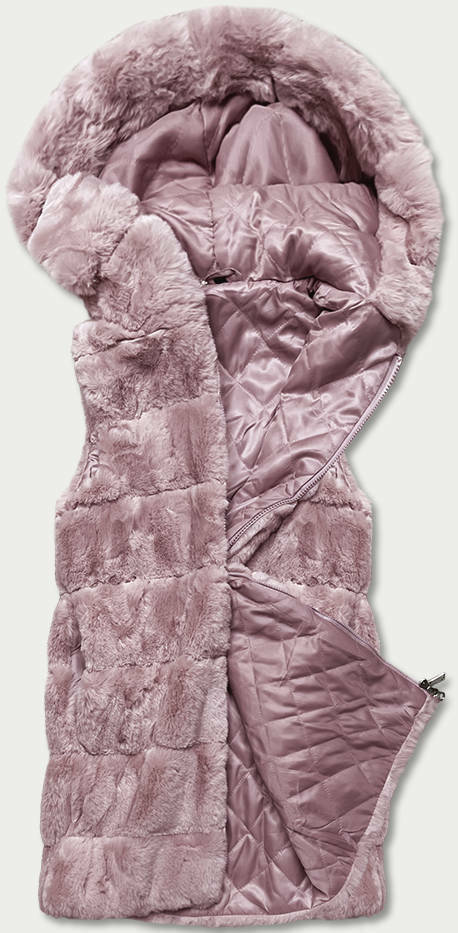 Růžová kožešinová vesta s kapucí (B8059-81) - XL (42) - odcienie różu