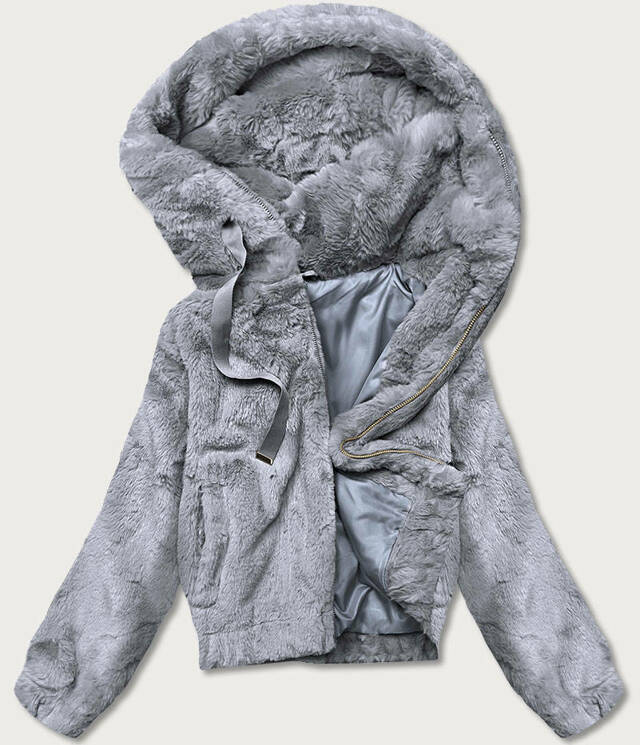 Krátká šedá dámská kožešinová bunda (B8050-9) - XS (34) - odcienie szarości