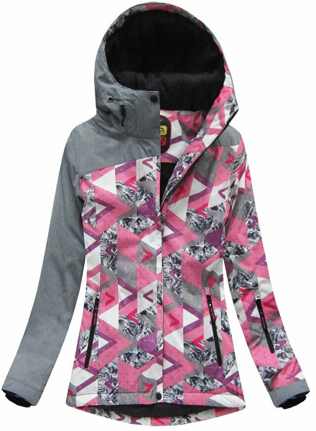 Šedo-růžová dámská zimní bunda s membránou (W181) - XXL (44) - růžová