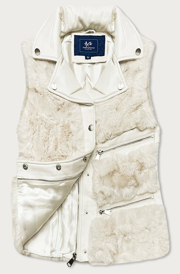Okrová dámská kožíšková vesta (GSQ2249) - L (40) - odcienie bieli