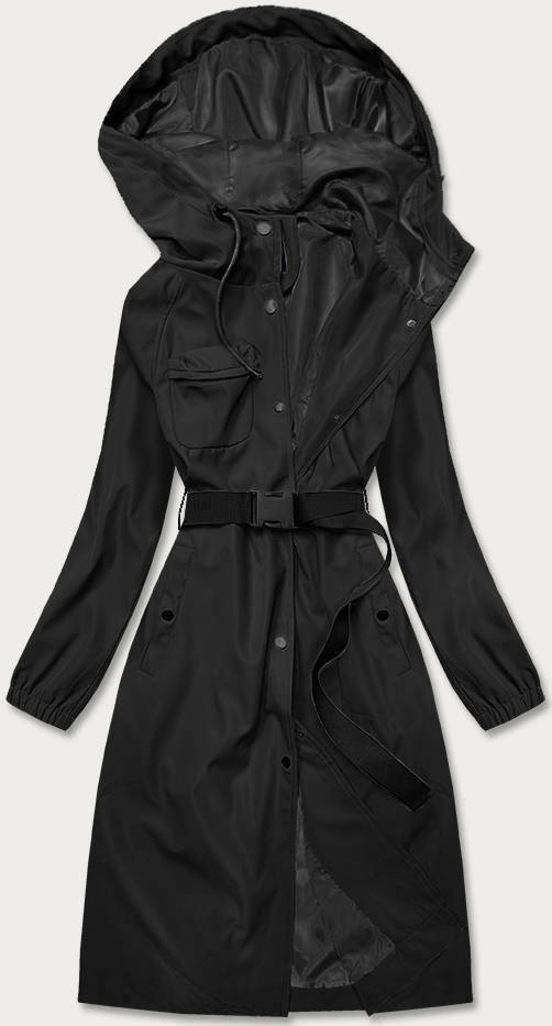 Černý dlouhý kabát s páskem (AG5-019) - XXL (44) - odcienie czerni