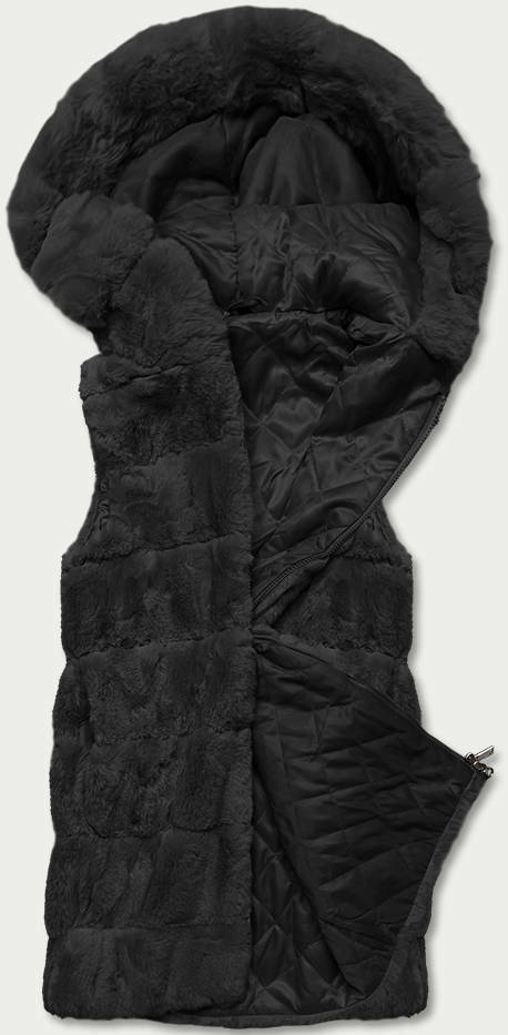 Černá kožešinová vesta s kapucí (B8059-1) - S (36) - odcienie czerni