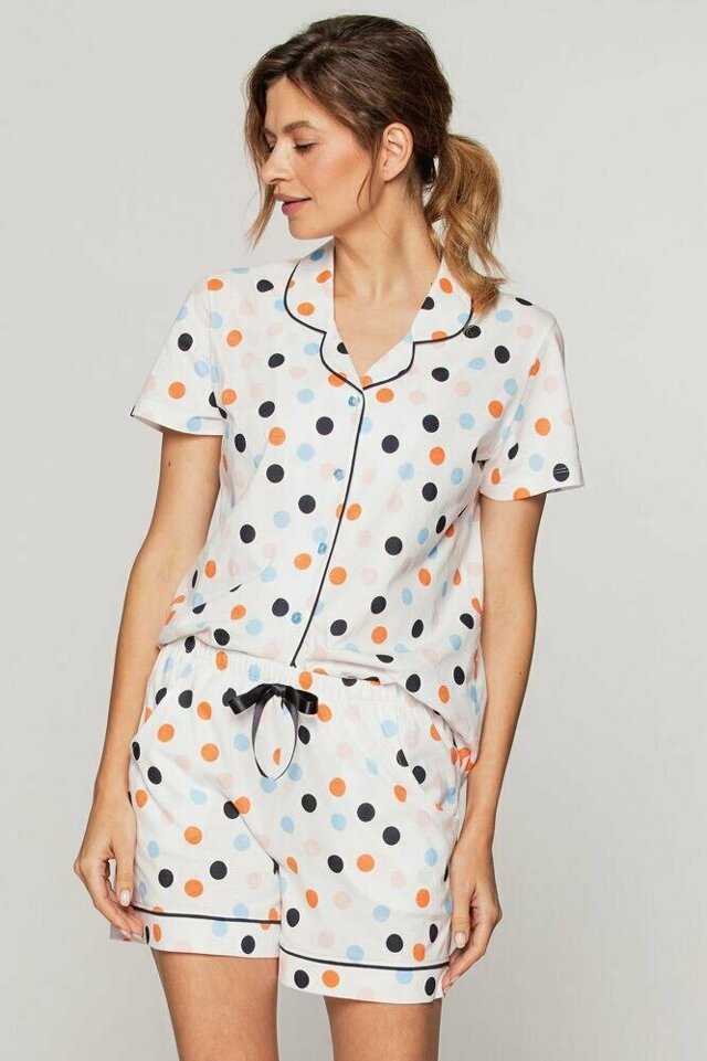 Luxusní dámské pyžamo Dominika barevné puntíky - L
