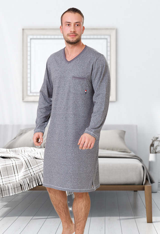 Pánská noční košile M-Max Baltazar 610 dl/r M-2XL - M - melanžově šedá