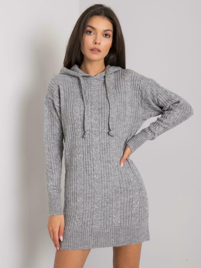 Dámské šaty s kapucí 7099 - RUE PARIS - one size - šedá