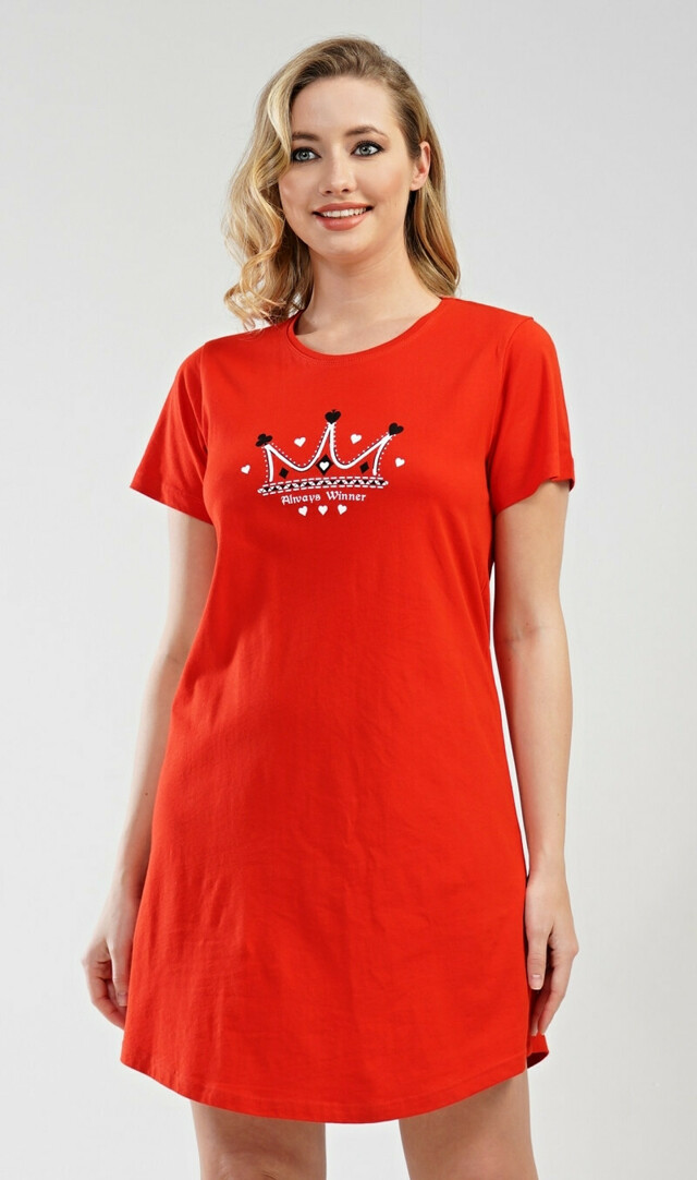 Dámská noční košile s krátkým rukávem Koruna - červená S