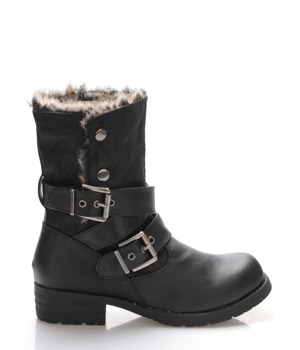 Černé motorkářské boty s kožešinou Claudia Ghizzani