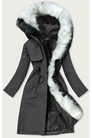 Dlouhá dámská bavlněná zimní bunda parka v grafitové barvě (wm268)