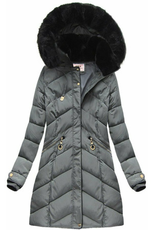 Šedá dámská prošívaná zimní bunda s kapucí (w732)