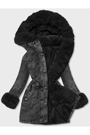 Černá dámská džínová bunda s kožešinovou podšívkou (B8068-101)
