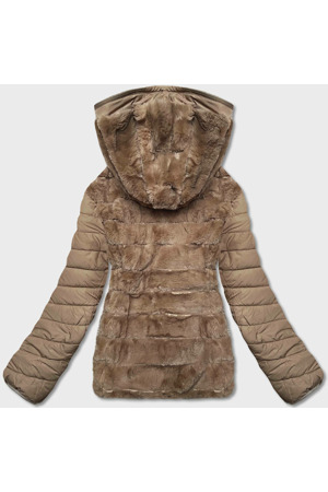 Béžová krátká oboustranná dámská zimní bunda (2M-21507)