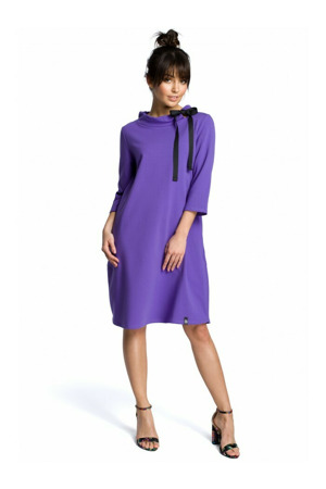 B070 Oversized šaty s páskem na zavazování - fialové
