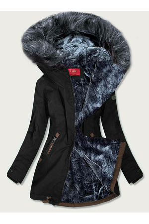 Černo-šedá voděodolná dámská bunda parka (m-923)