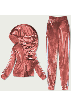 Dámský velurový dres v cihlové barvě s lampasy (81223)