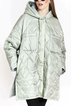 Dámská prošívaná oversize bunda v mátové barvě s kapucí (ag5-010)