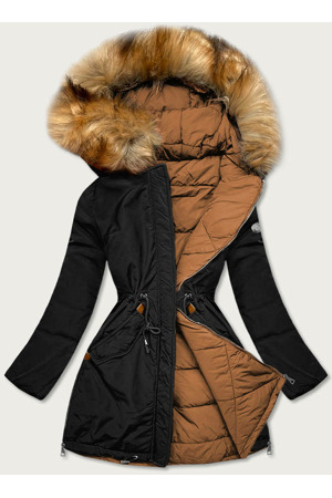 Černo-karamelová oboustranná dámská zimní bunda (m-210a5)