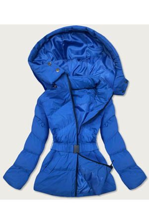 Dámská prošívaná bunda v chrpové barvě s opaskem pro přechodné období (23060-3)