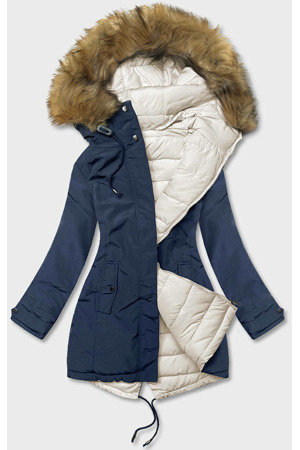Tmavě modro-béžová oboustranná dámská zimní bunda (2M-21508)