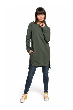 B101 Tunika nadměrné velikosti s dělenými boky - vojensky zelená