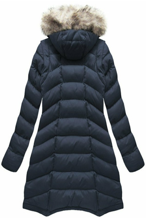 Tmavě modrá dlouhá dámská zimní bunda s odepínacími rukávy (w769)