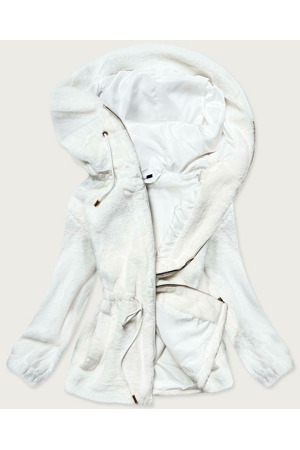 Bílá kožešinová dámská bunda s kapucí (BR9596-26)