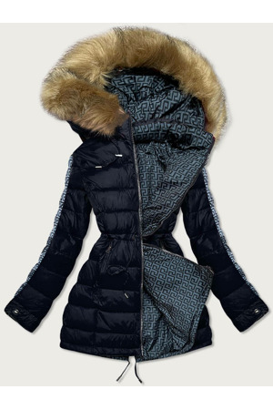 Tmavě modro-šedá oboustranná dámská zimní bunda (mhm-w556)