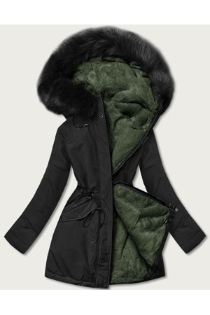 Černá/khaki teplá oboustranná dámská zimní bunda (w610)