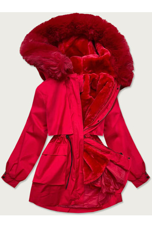 Červená dámská zimní bunda s odepínací kožešinovou podšívkou (b2715-4)