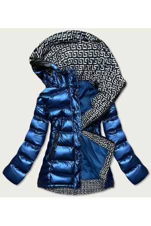 Tmavě modro/bílá dámská prošívaná bunda s kapucí (xw817x)