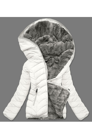 Smetanově-šedá krátká oboustranná dámská zimní bunda (2M-21507)