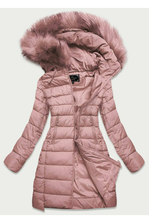 Prošívaná dámská bunda ve starorůžové barvě s kapucí (7754BIG)
