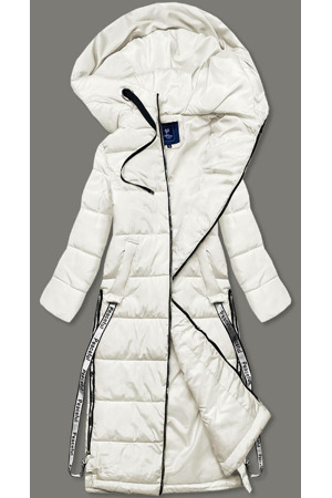 Dlouhá dámská péřová bunda v barvě ecru (AG3-3038)