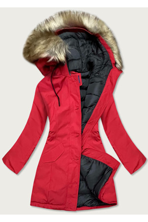 Červená dámská zimní bunda s kapucí (j9-065)