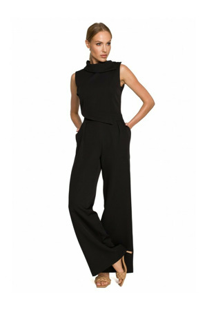 M702 Overal bez rukávů s límečkem - černá