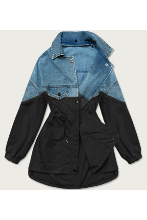 Světle modro-černá volná džínová bunda z různých spojených materiálů (B9791-5001)