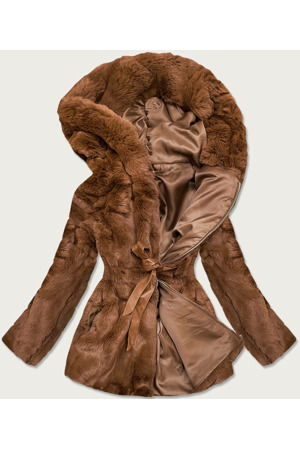 Hnědá dámská bunda - kožíšek s kapucí (BR9743-22)