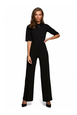 S243 Elegantní overal se zavazováním za krkem - černý