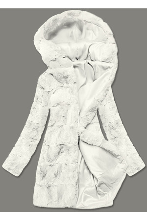 Bílá dámská bunda-kožíšek s kapucí (br9741-26)