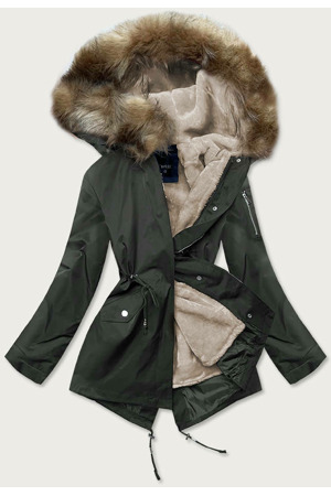 Khaki-hnědá dámská zimní bunda parka s odepínací podšívkou (b533-1107)