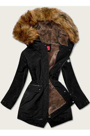 Černá dámská zimní bunda parka s kožešinovou podšívkou (m21312)