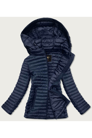 Tmavě modrá prošívaná bunda s kapucí (LD-7218)