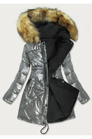 Černo-stříbrná oboustranná dámská zimní bunda (m-136)