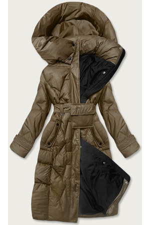 Péřová bunda v olivové barvě se stojáčkem a kapucí (ag2-j82)