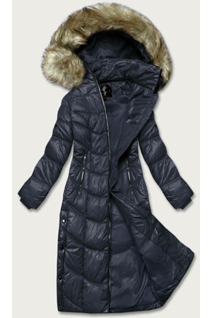 Tmavě modrá lehká dlouhá dámská bunda (H-203)