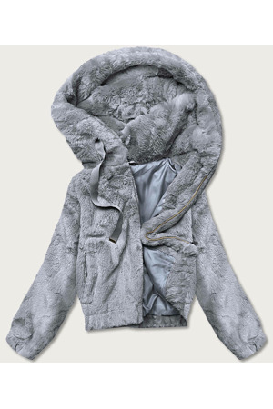 Krátká šedá dámská kožešinová bunda (B8050-9)