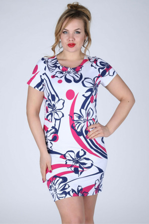 Dámské šaty i pro plnoštíhlé s květinovým vzorem bílé - Bílá - Efect