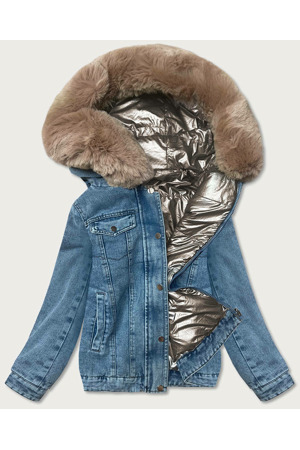 Světle modro-béžová oboustranná džínová bunda pro přechodné období (B9730-50012)