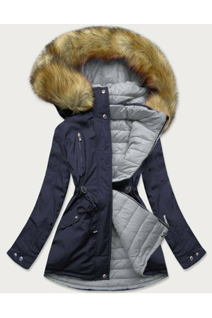 Tmavě modro-šedá oboustranná dámská bunda s kapucí (w213big)