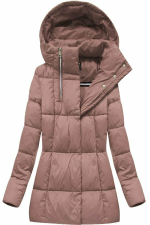 Krátká dámská zimní bunda ve starorůžové barvě se zipy (7750BIG)